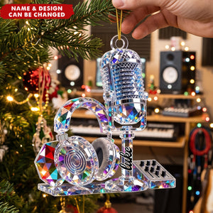 Personalized Crystal Microphone Christmas Ornament - Custom Music Producer DJ Decor