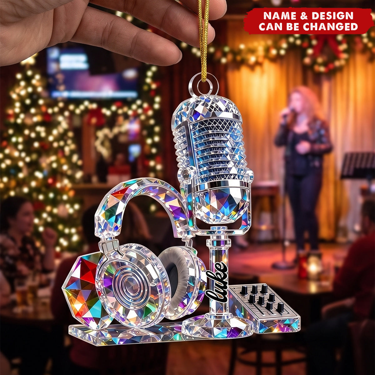 Personalized Crystal Microphone Christmas Ornament - Custom Music Producer DJ Decor