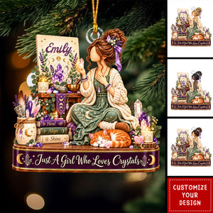 Personalized Crystal Collector Ornament -  Custom Name Gift with Purple Stones and Celestial Details