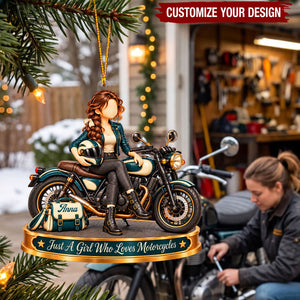 Personalized Motorcycle Girl Ornament - Custom Name Rider Gift