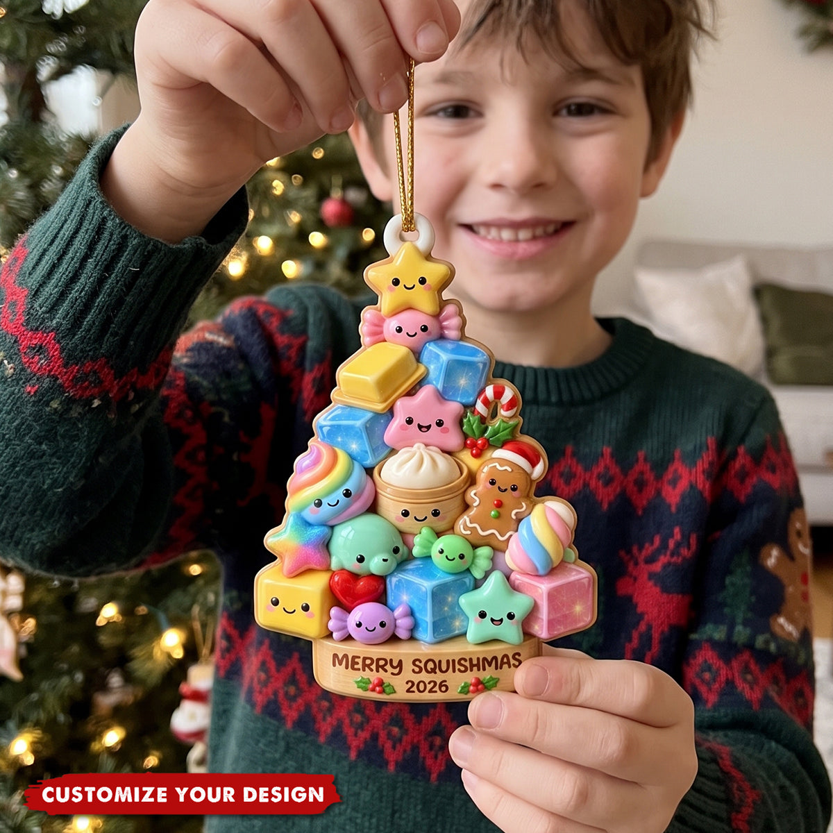Personalized Merry Squishmas Squishy Christmas Tree Ornament - Custom Year Gift