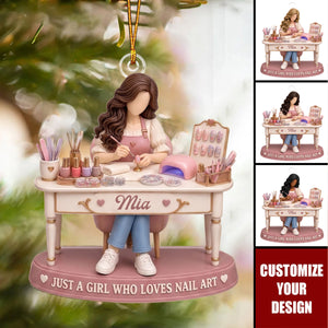 Just A Girl Who Loves Nail Art - Custom Nail Tech Girl Polish Salon Ornament