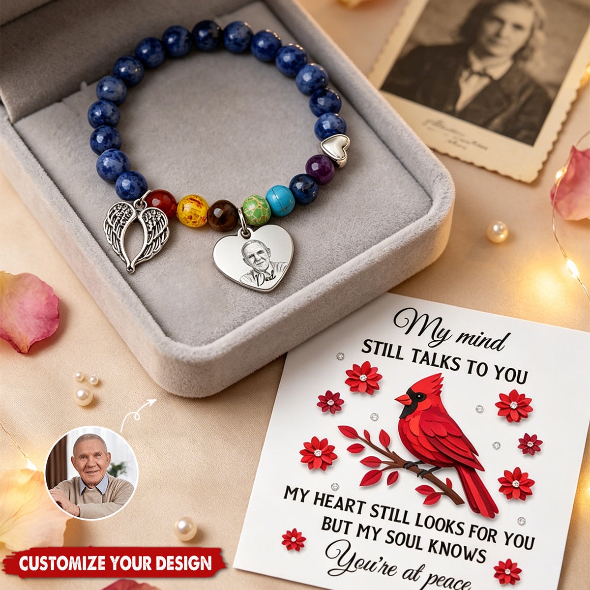 Custom Photo Rainbow Bridge Bracelet - Personalized Memorial Sympathy Gifts For Loss Of Mom, Dad - Loved Remembered Missed
