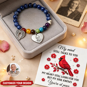 Custom Photo Rainbow Bridge Bracelet - Personalized Memorial Sympathy Gifts For Loss Of Mom, Dad - Loved Remembered Missed