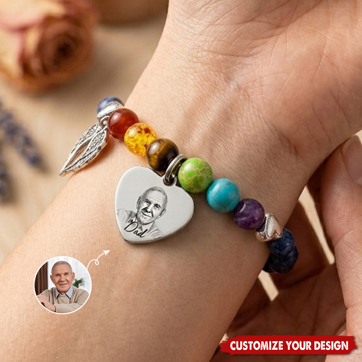 Custom Photo Rainbow Bridge Bracelet - Personalized Memorial Sympathy Gifts For Loss Of Mom, Dad - Loved Remembered Missed