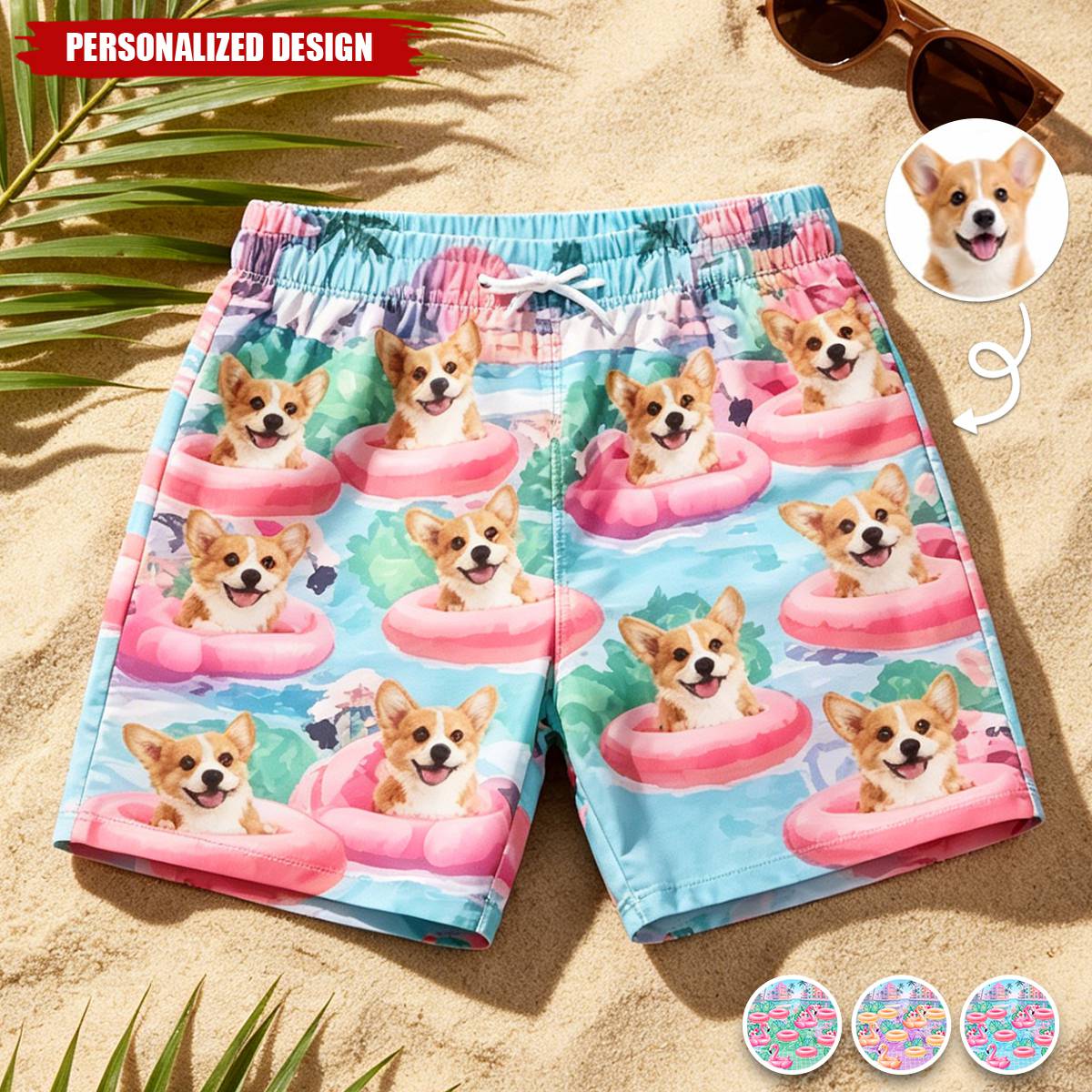 Custom Photo Tropical Hawaiian Aloha Men Beach Shorts - Personalized Summer Vacation And Travel Gifts For Dog Cat Lovers, Dog Dad And Mom, Cat Owners