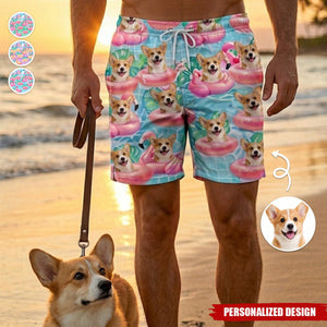 Custom Photo Tropical Hawaiian Aloha Men Beach Shorts - Personalized Summer Vacation And Travel Gifts For Dog Cat Lovers, Dog Dad And Mom, Cat Owners