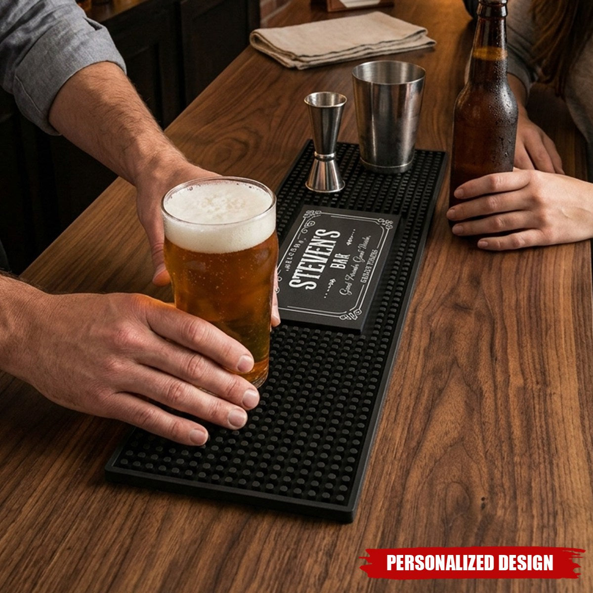 Home Bar Pub Accessories Art, Rubber Bartender Mat - Personalized Bar Mat