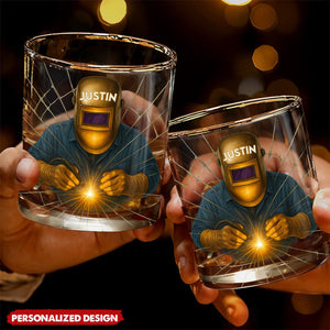 Artistic Welder At Work Custom Design, Personalized Custom Whiskey Glass, Gift For Craftsmen and Metal Workers