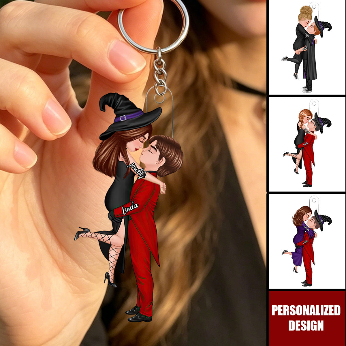 Halloween-Themed Personalized Keychains Featuring Couples Kissing - Perfect Gift For Your Loved One