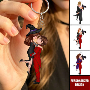 Halloween-Themed Personalized Keychains Featuring Couples Kissing - Perfect Gift For Your Loved One
