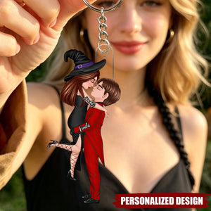 Halloween-Themed Personalized Keychains Featuring Couples Kissing - Perfect Gift For Your Loved One