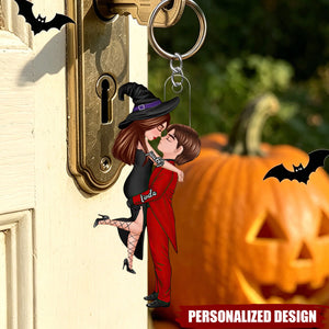 Halloween-Themed Personalized Keychains Featuring Couples Kissing - Perfect Gift For Your Loved One