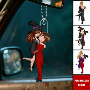 Halloween-Themed Personalized Car Ornament Featuring Couples Kissing - Perfect Gift For Your Loved One
