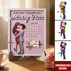 The Day I Found My Missing Piece Custom Special Date - Anniversary Gift For Her - Personalized Wooden Plaque