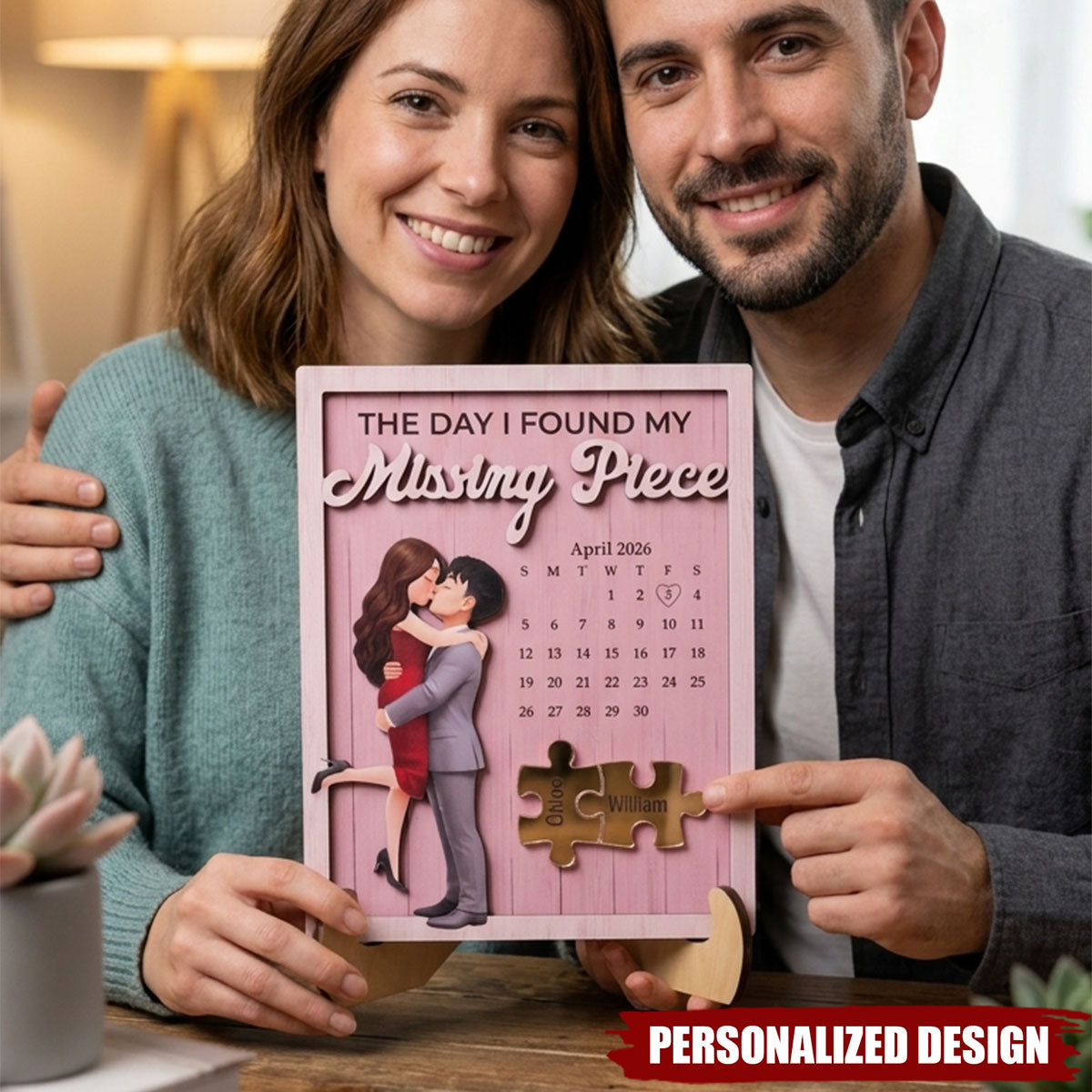 The Day I Found My Missing Piece Custom Special Date - Anniversary Gift For Her - Personalized Wooden Plaque