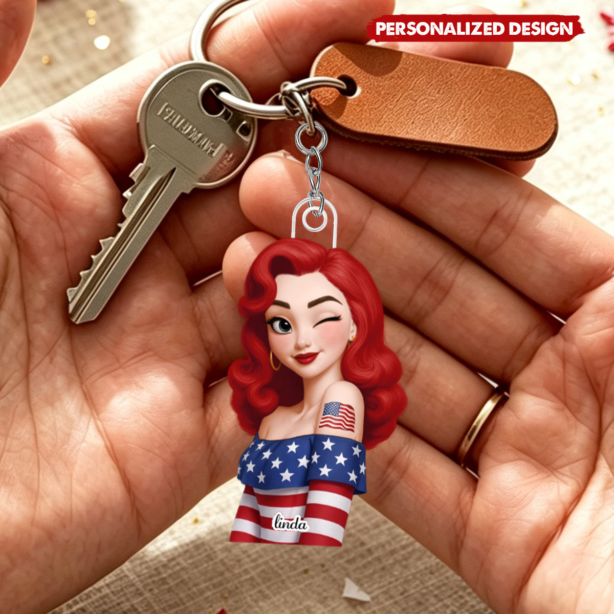 Patriotic Women on Independence Day - Personalized Acrylic Keychain