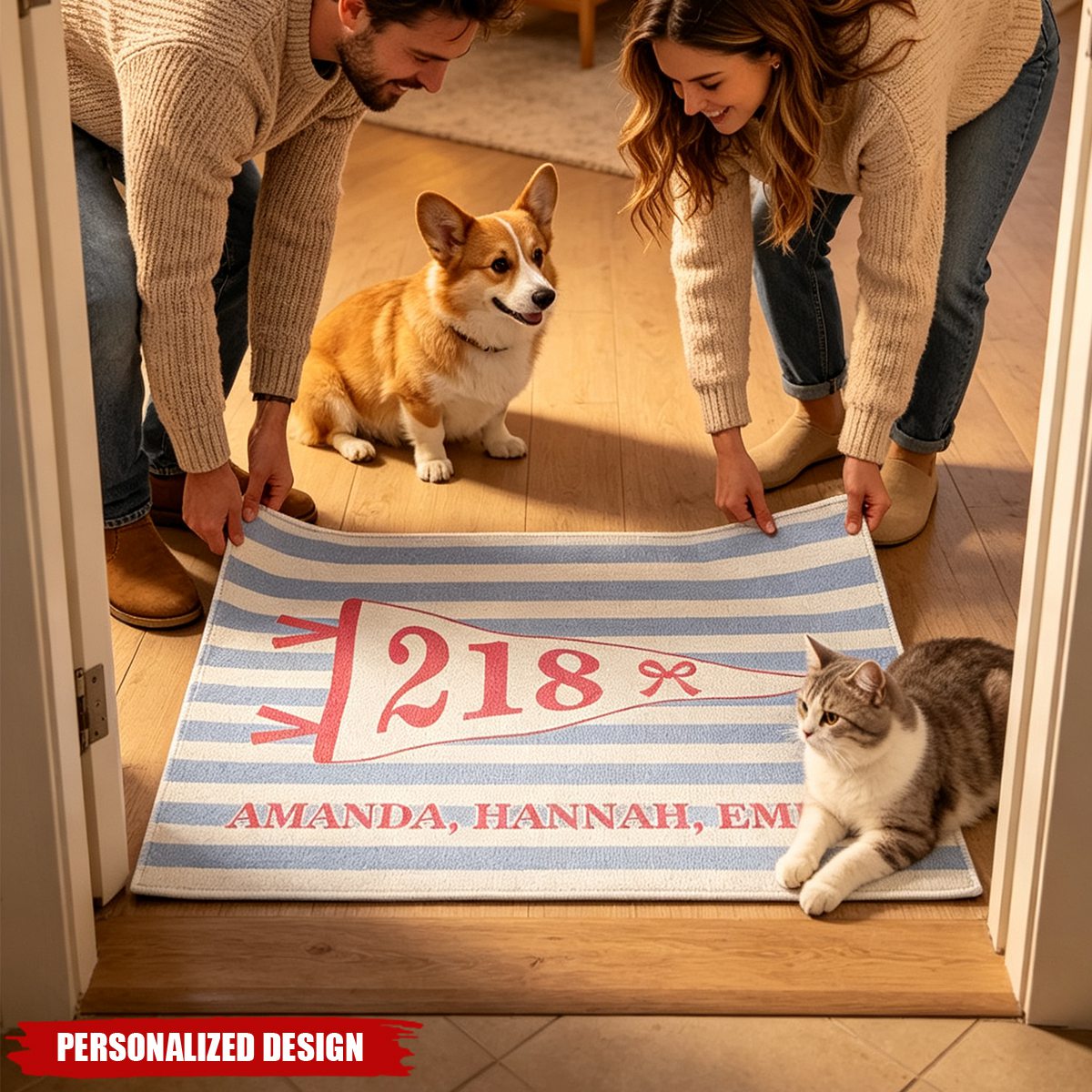 Stripes Pennant Dorm Room - Personalized Doormat