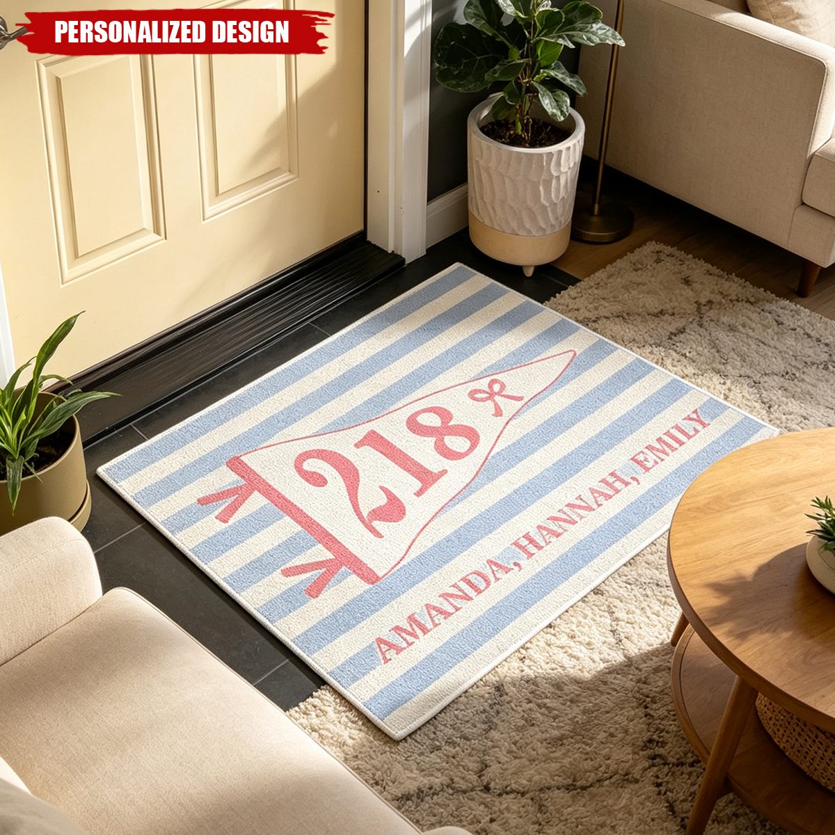 Stripes Pennant Dorm Room - Personalized Doormat
