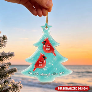 Sea Glass Effect Christmas Cardinals Memorial - Personalized Acrylic Ornament
