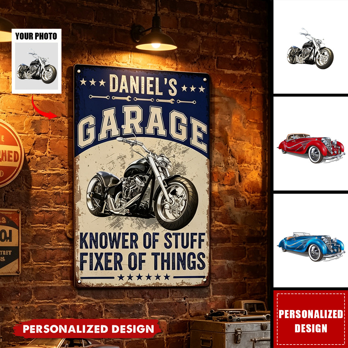 Knower Of Stuff Fixer Of Things - Custom Vintage Car, Motor - Personalized Metal Sign