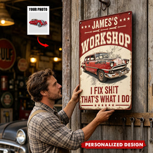 Knower Of Stuff Fixer Of Things - Custom Vintage Car, Motor - Personalized Metal Sign
