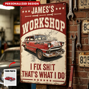 Knower Of Stuff Fixer Of Things - Custom Vintage Car, Motor - Personalized Metal Sign