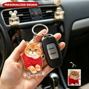 Custom Pet Portrait - Turn Photo Into Art, Gifts For Dog Lovers, Cat Lovers - Personalized Keychain