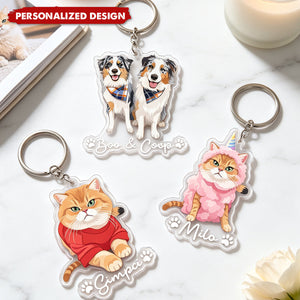 Custom Pet Portrait - Turn Photo Into Art, Gifts For Dog Lovers, Cat Lovers - Personalized Keychain