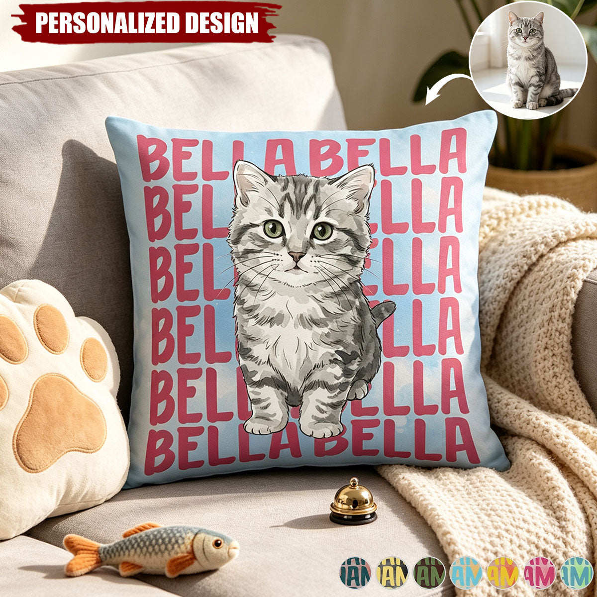Custom Pet Portrait With Name Watercolor Style - Personalized Pillow