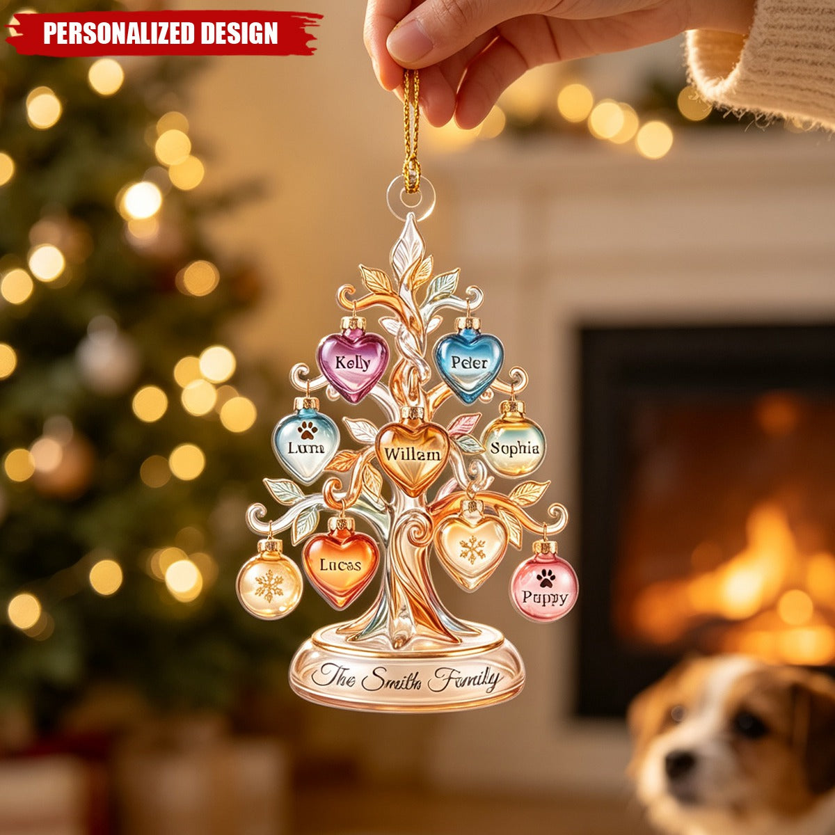 Personalized Family Tree Christmas Ornaments, Custom Keepsakes For Grandchildren, Dog Paw Print Ornaments, Family Holiday Gifts