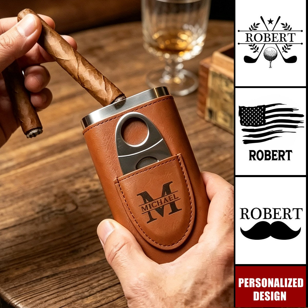 Custom Vintage Initial Names For Him, Husband, Dad, Papa - Personalized Cigar Case