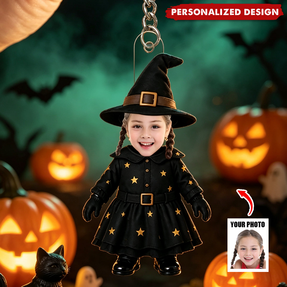 Custom Face Baby Halloween, Spooky Birthday Decor - Personalized Keychain