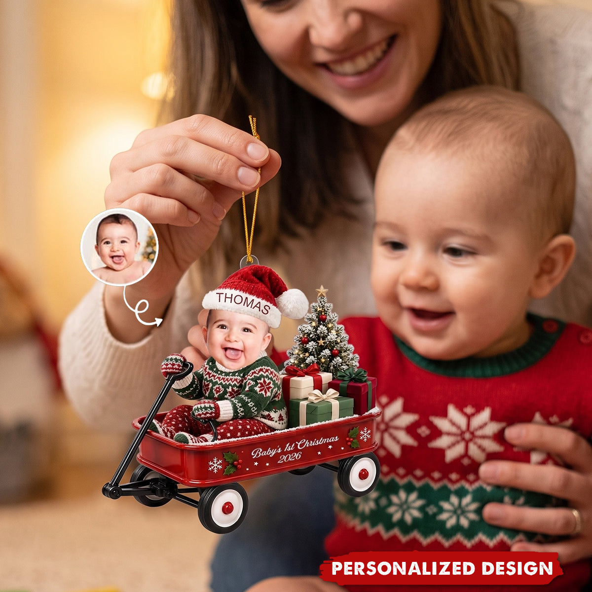 Custom Photo First Christmas Acrylic Ornament - Personalized Christmas Baby Shower, Gender Reveal Gifts For New Moms, New Dads, New Parents