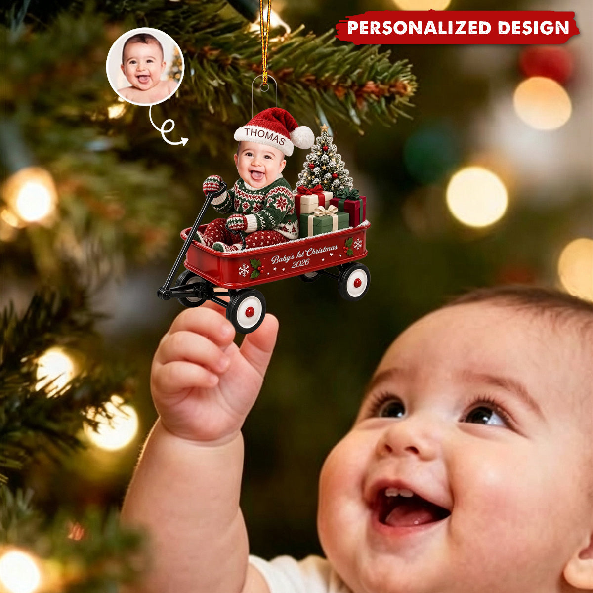 Custom Photo First Christmas Acrylic Ornament - Personalized Christmas Baby Shower, Gender Reveal Gifts For New Moms, New Dads, New Parents
