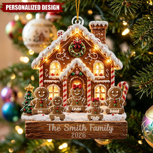 Custom Gingerbread Family Hanging Ornament, Personalized Acrylic Gingerbread House Ornament, 2026 Christmas Keepsake