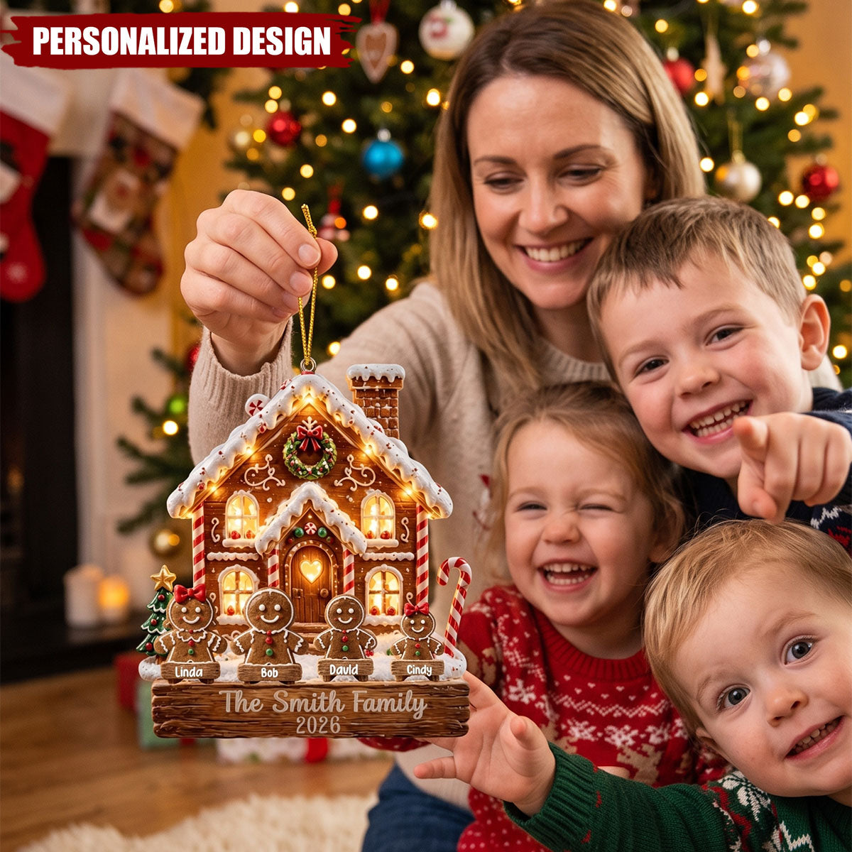 Custom Gingerbread Family Hanging Ornament, Personalized Acrylic Gingerbread House Ornament, 2026 Christmas Keepsake
