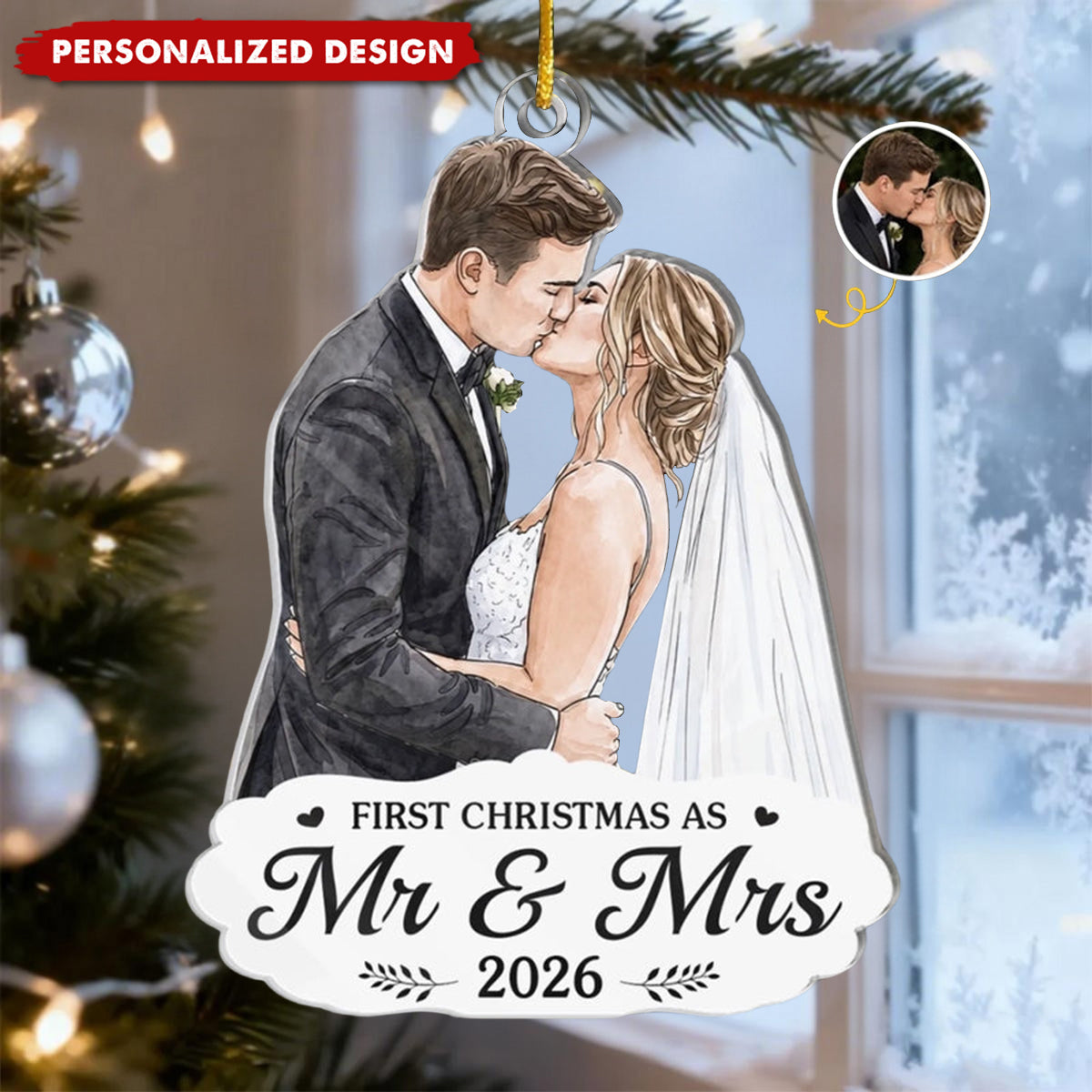 Custom Photo First Christmas Acrylic Ornament - Personalized Anniversary Christmas Wedding Gifts For Husband And Wife, Him And Her - Under The Mistletoe