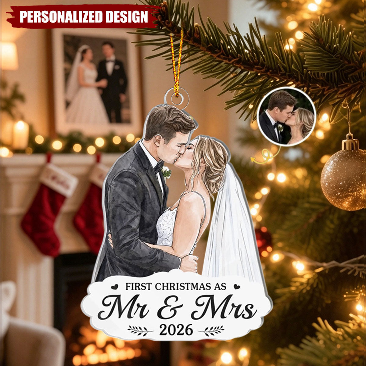 Custom Photo First Christmas Acrylic Ornament - Personalized Anniversary Christmas Wedding Gifts For Husband And Wife, Him And Her - Under The Mistletoe