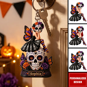 Sugar Skull Girl - Personalized Keychain - Halloween Decoration