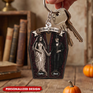 Skeleton Couple In Coffin - Personalized Keychain - Halloween Decoration