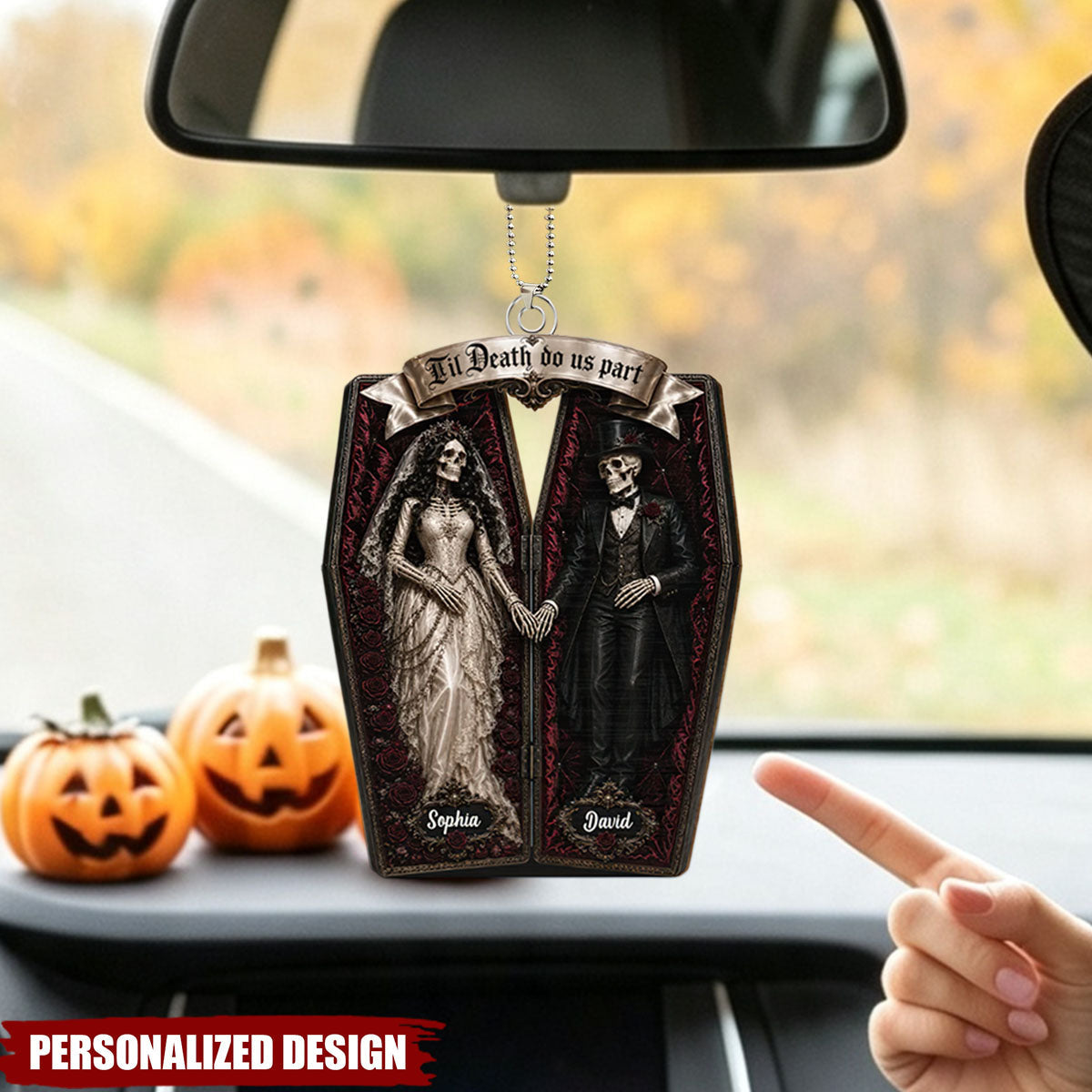 Skeleton Couple In Coffin - Personalized Ornament - Halloween Decoration