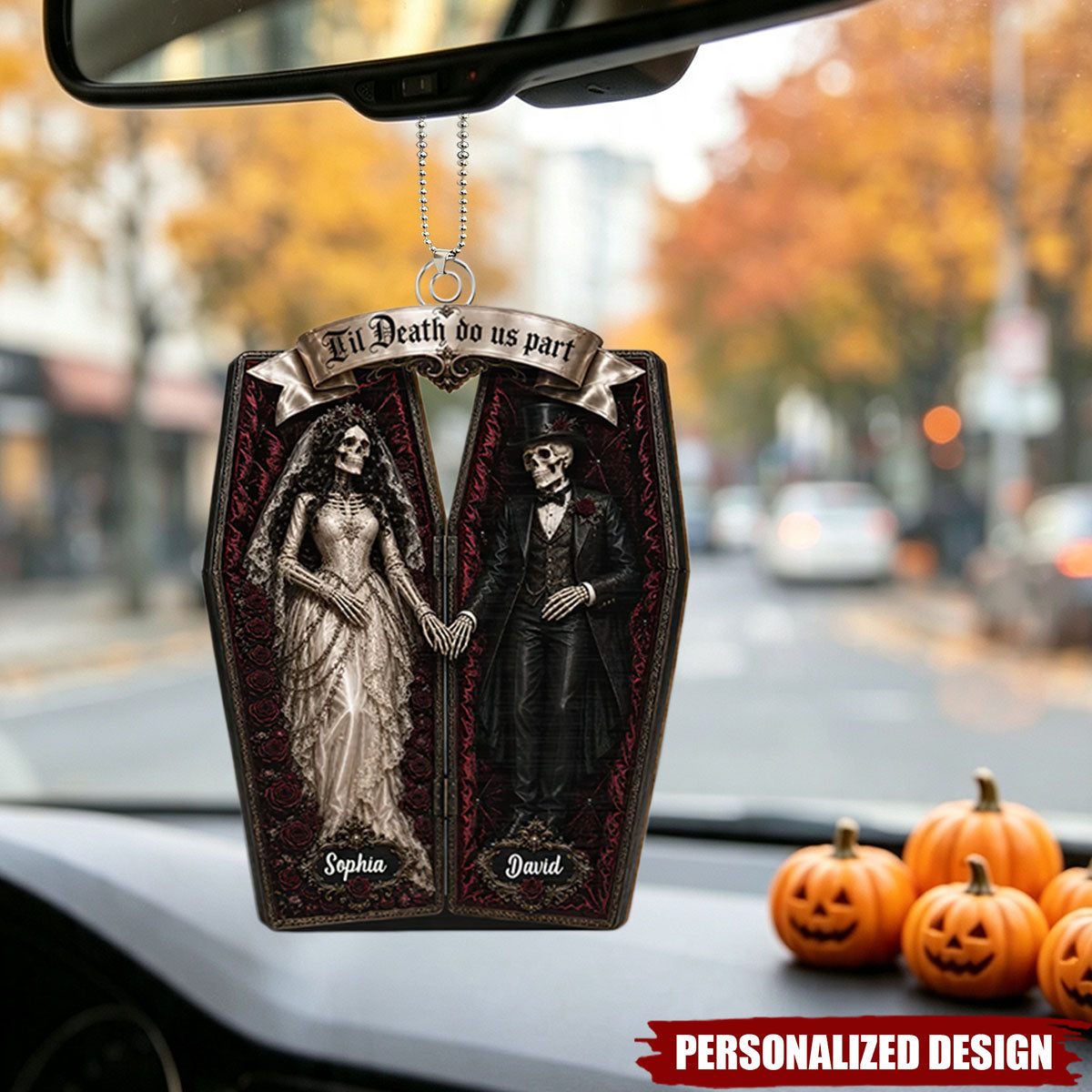 Skeleton Couple In Coffin - Personalized Ornament - Halloween Decoration