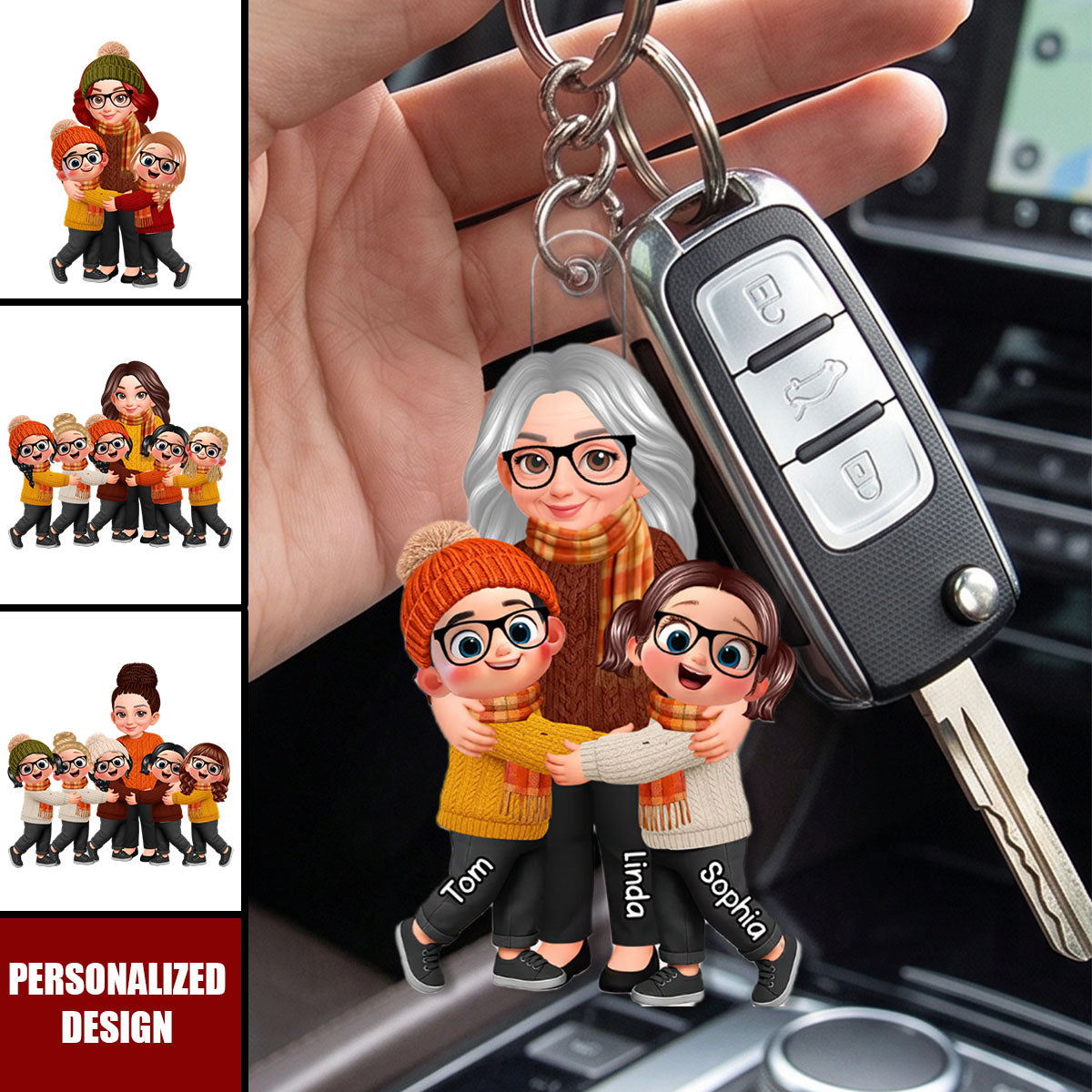 Grandma Grandkids Fall Season - Personalized Keychain - Gift For Wife, Grandmas