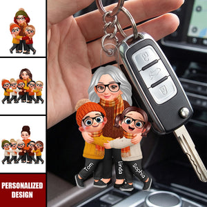 Grandma Grandkids Fall Season - Personalized Keychain - Gift For Wife, Grandmas