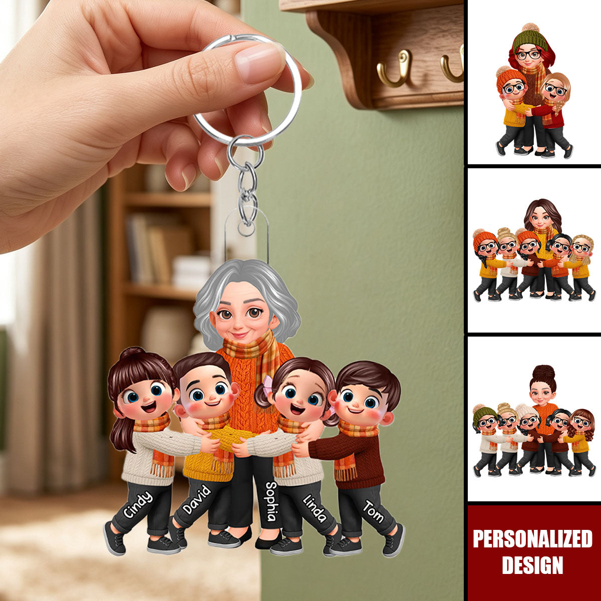 Grandma Grandkids Fall Season - Personalized Keychain - Gift For Wife, Grandmas