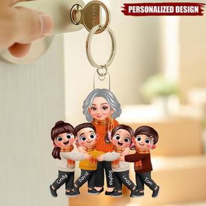 Grandma Grandkids Fall Season - Personalized Keychain - Gift For Wife, Grandmas