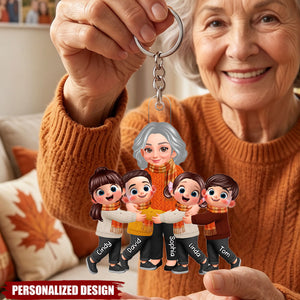 Grandma Grandkids Fall Season - Personalized Keychain - Gift For Wife, Grandmas