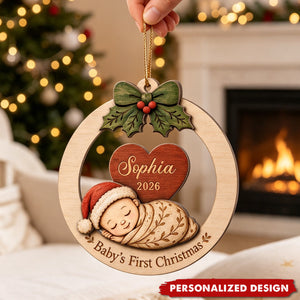 Baby's First Christmas Baby Sleeping - Personalized Wooden Ornament