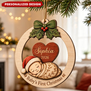 Baby's First Christmas Baby Sleeping - Personalized Wooden Ornament